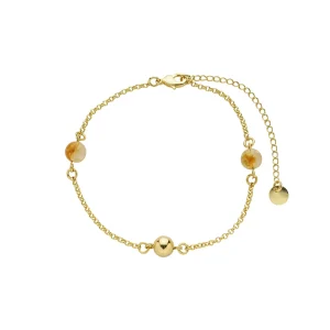 Pulseira de elo português intercalado com pedras de metal e citrino
